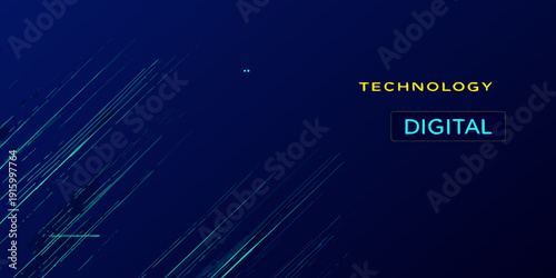 Abstract technology background with digital text and cyan lines conveying modern innovation