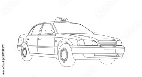 Outline drawing of a classic taxi cab with a light on top.