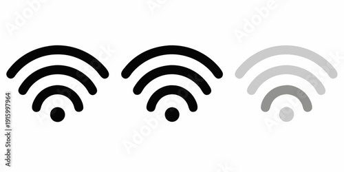 Three wifi signal icons showing increasing strength from black to gray gradient