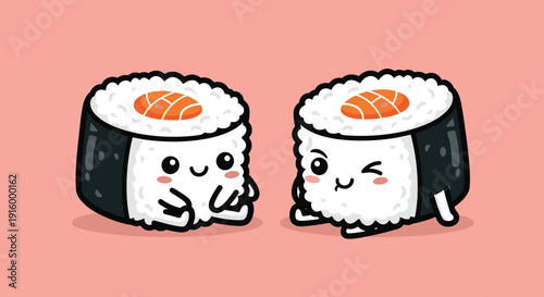 Cartoon Sushi Rolls with Facial Expressions.