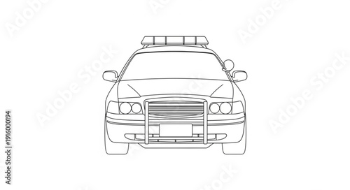 Police car sketch front view outline drawing.