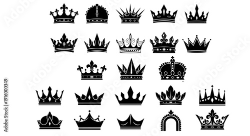 Royal crown icon set king queen luxury monarchy symbols