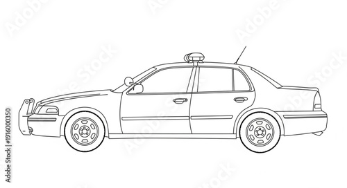 Outline drawing of a police car side view.