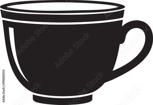 Simple black tea cup with handle, minimalist vector illustration