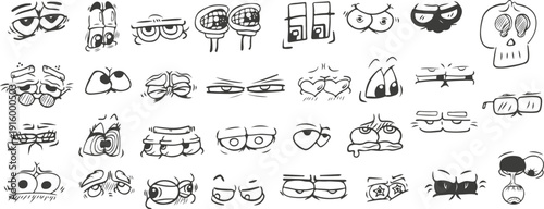 Esoteric groovy deformed human eyes sketch for tattoos and prints set.  mystical and psychedelic feel, making them perfect for tattoos, prints, posters, apparel, and alternative art designs.