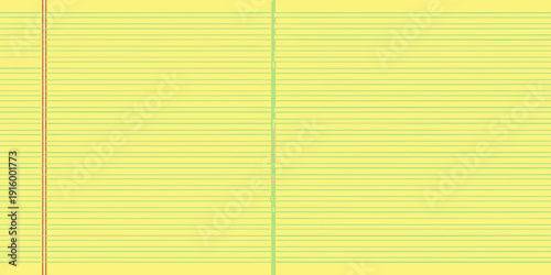 Yellow lined paper with vertical lines on the left edge a blank notepad background