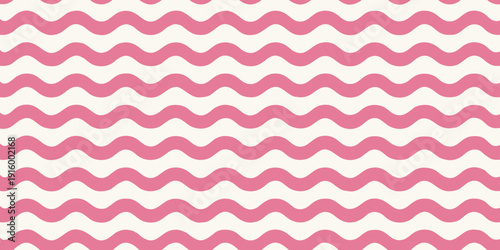 Seamless pattern featuring repeating pink and white wavy lines creating a simple modern design