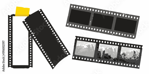 Film strips and a yellow sticky note representing memories and a visual narrative concept