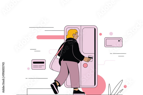 A person uses a credit card at an ATM machine for a financial transaction.