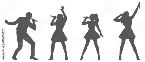 Singer silhouette collection performing with microphone
