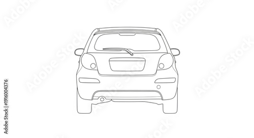 Rear view of a small hatchback car outline sketch.