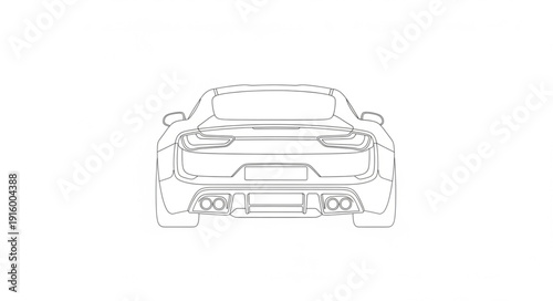 Rear view sketch of a modern sports car outline.