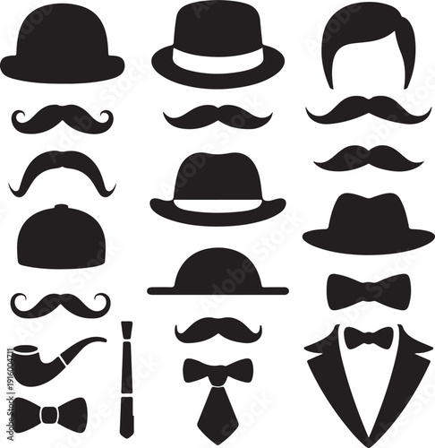 mustache and hats, vector set