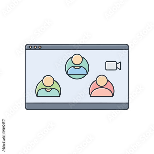 Online video conference call in a browser window flat design vector illustration for remote work and