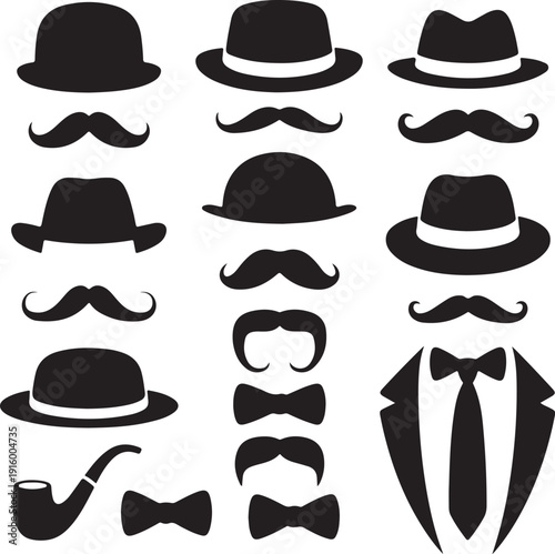 mustache and hats, vector set