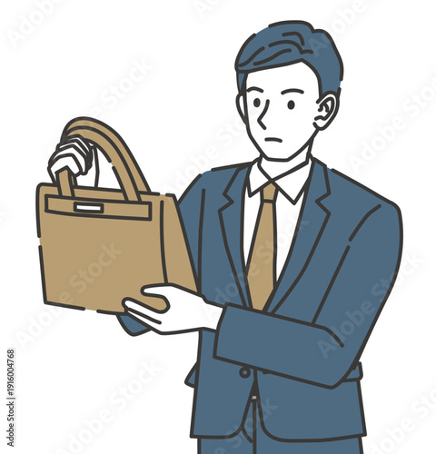 バッグを査定する男性査定員のイラスト
