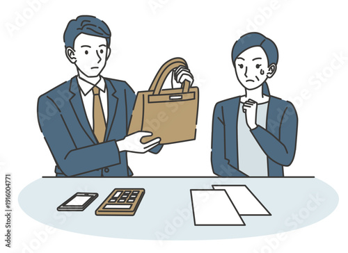 バッグ買取で価格評価を受ける女性のイラスト