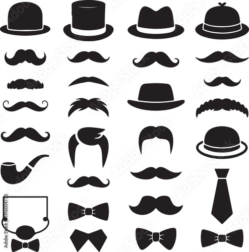 mustache and hats, vector set