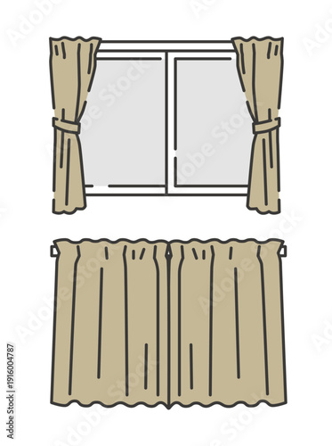 カーテンが開いている・閉まっている窓のイラストセット