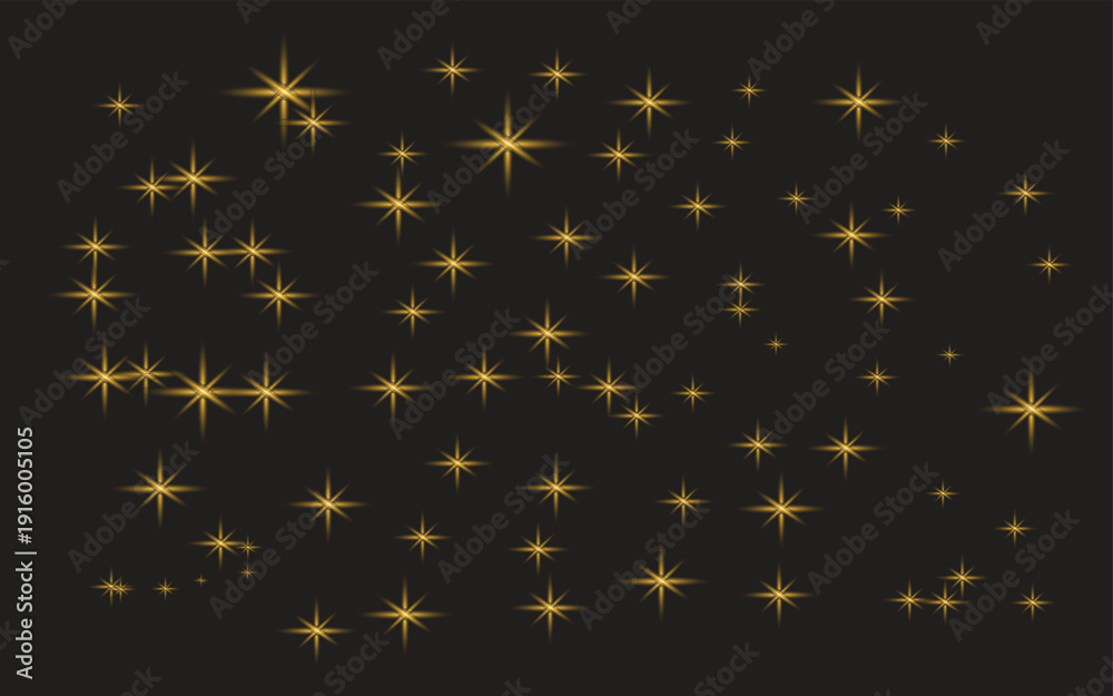 Fototapeta premium Golden light effect sparkling stars on dark background