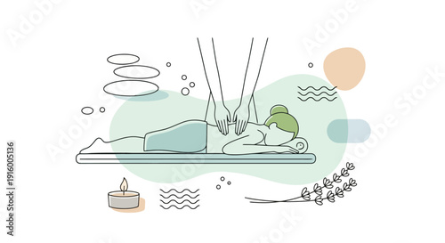 Woman receiving a relaxing massage with hot stones and lavender.