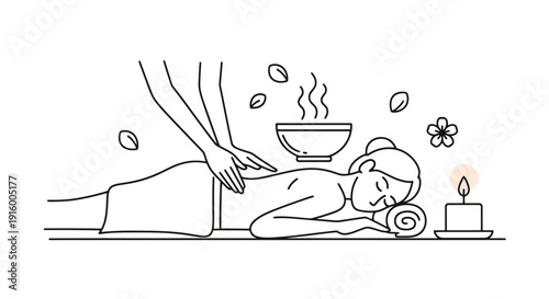 Woman receiving a relaxing massage at a spa with candles and steam.