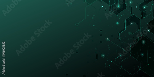 Abstract dark teal background with a futuristic hexagonal network design