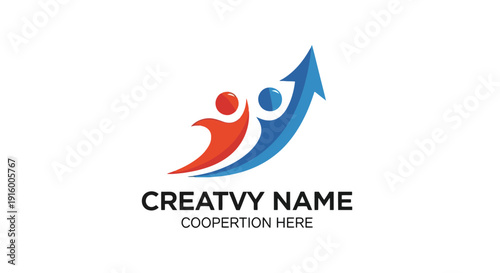 Two stylized figures rising on an upward arrow graph.