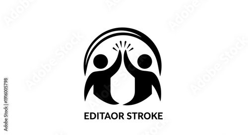 Two people high five inside a circular logo graphic.