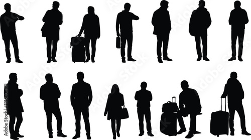 Diverse People Silhouettes Standing Travelers Pedestrians Collection with vector illustration