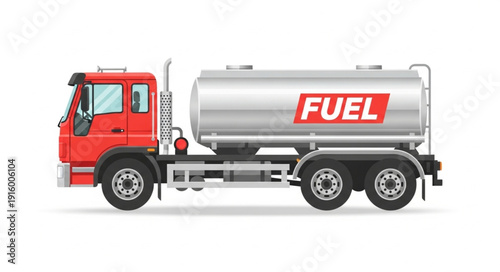 Red fuel tanker truck with silver tank and FUEL text.