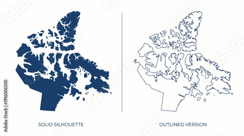 Canada Arctic Archipelago Map Vector – Solid Silhouette vs Outlined Coastline Comparison, Geographic Detail, Islands, Cartography Styles, Educational and Analytical Graphics