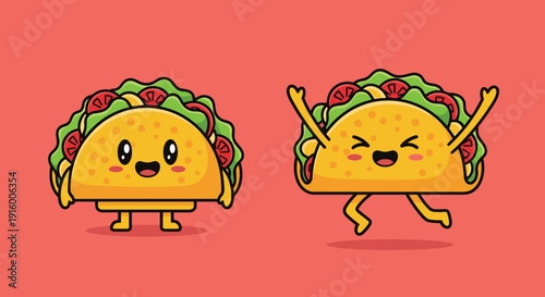 Cartoon Tacos with Funny Facial Expressions.
