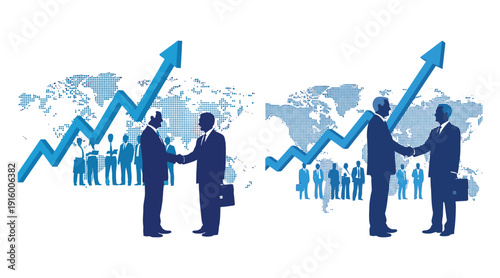 Business partnership growth silhouette with financial graph