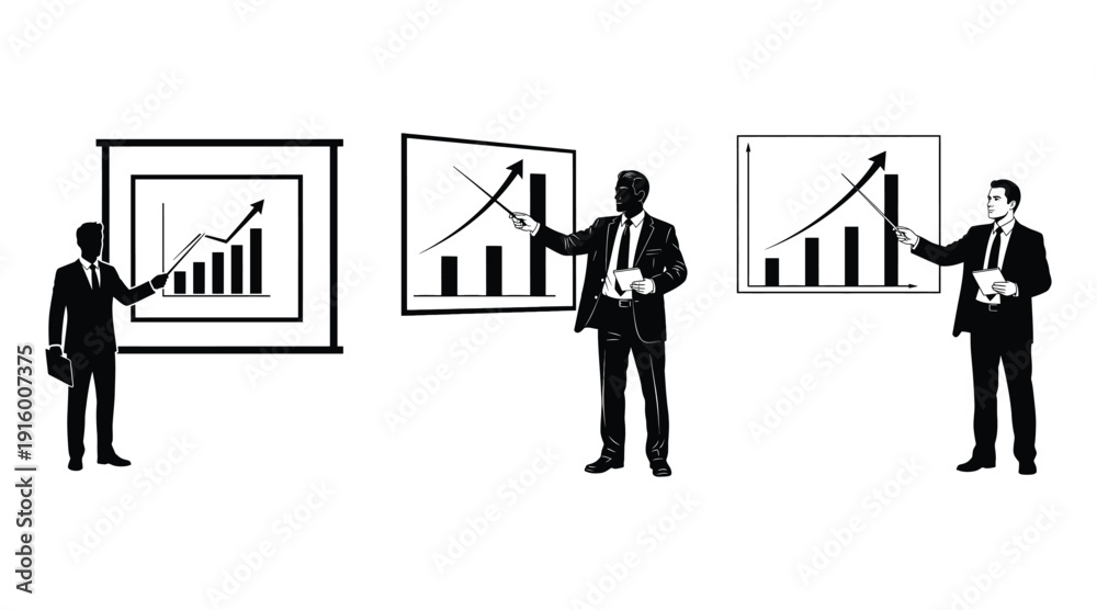 Fototapeta premium Business presentation silhouettes with growth charts