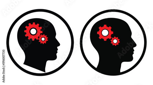 Silhouette heads with gears representing it consulting and brainstorming