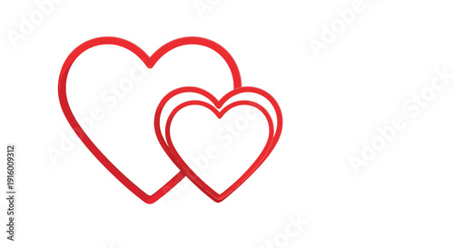 Minimalist graphic design featuring two overlapping red heart outlines casting long shadows against a clean white background perfect for romance concepts