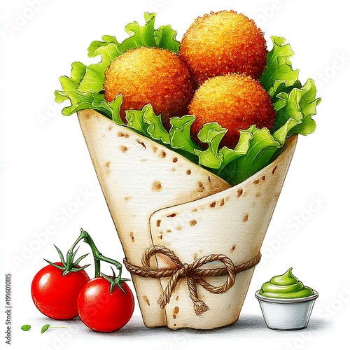 Wallpaper Mural Crispy Fried Balls in a Tortilla Wrap with Lettuce and Green Sauce Torontodigital.ca