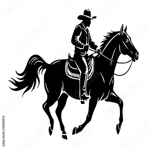 cowboy riding horse , vector illustration of a horse and cowboy , silhouette of a horse and cowboy 
