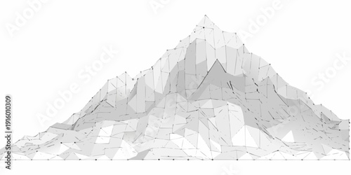 A minimalistic polygonal mountain landscape with sharp ridges and clean lines