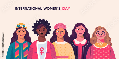 Celebrating international women s day with diverse group of illustrated female faces