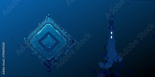 Underwater technological structures A digital rendering of a submarine and circuitry