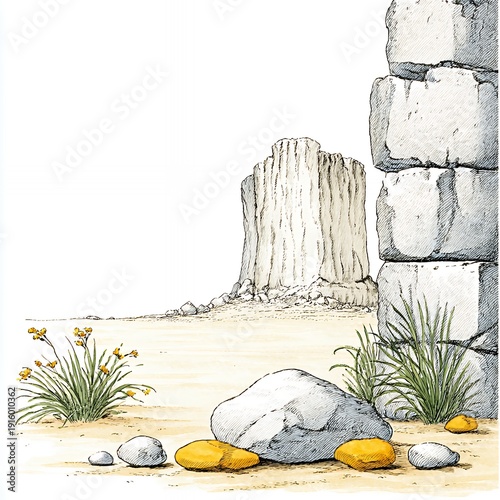 Wallpaper Mural Desolate Stone Ruins in Sandy Landscape Illustration Torontodigital.ca