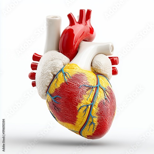 Wallpaper Mural Detailed 3D Render of a Human Heart with Red Yellow and Blue Tones on White Background Torontodigital.ca