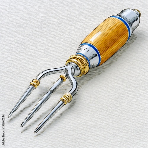 Wallpaper Mural Detailed Close up of Three Pronged Fork with Wooden Handle Torontodigital.ca