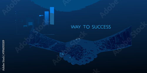 Abstract handshake with polygonal shapes and a pathway to success concept