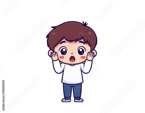 Vector illustration of a cute boy mascot frozen in shock