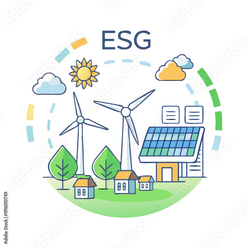 sustainability illustration set esg green energy sustainable industry with windmills and solar energy panels environmental social and corporate governance concept vector illustration 40831050 4
