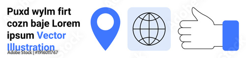 Free Download GPS tracking, global communication, approval systems, digital navigation, user interface design, social media acceptance. Location pin, globe and thumbs-up icon aligned. GPS tracking and global - GFXLoad