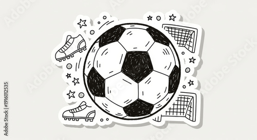 Soccer Doodle Sticker or a Football Sketch Illustration Isolated on a white background